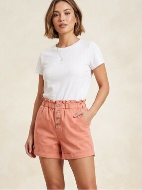 Banana Republic Petite 10 Sunkissed Pink Paperbag Shorts High Rise Button Fly